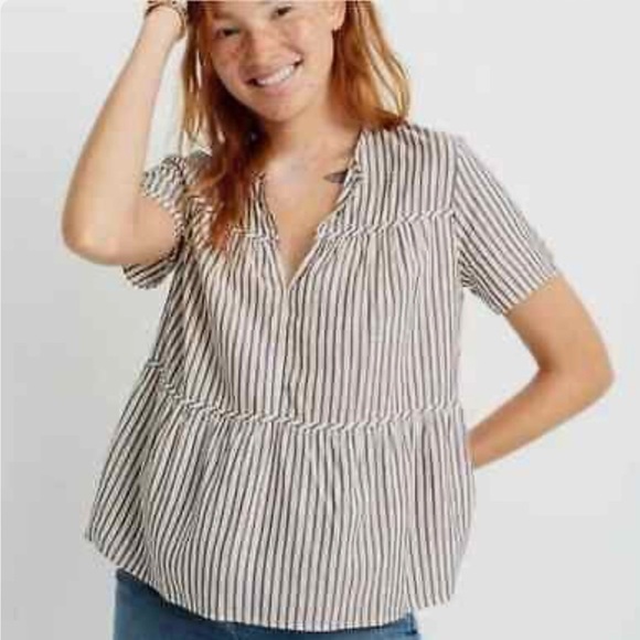 Madewell Seamed Tiered Striped Popover Tip - Picture 1 of 7